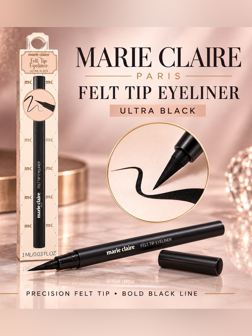 Marie Claire Paris Felt Tip Eyeliner - Ultra Black - Picture 1 of 1